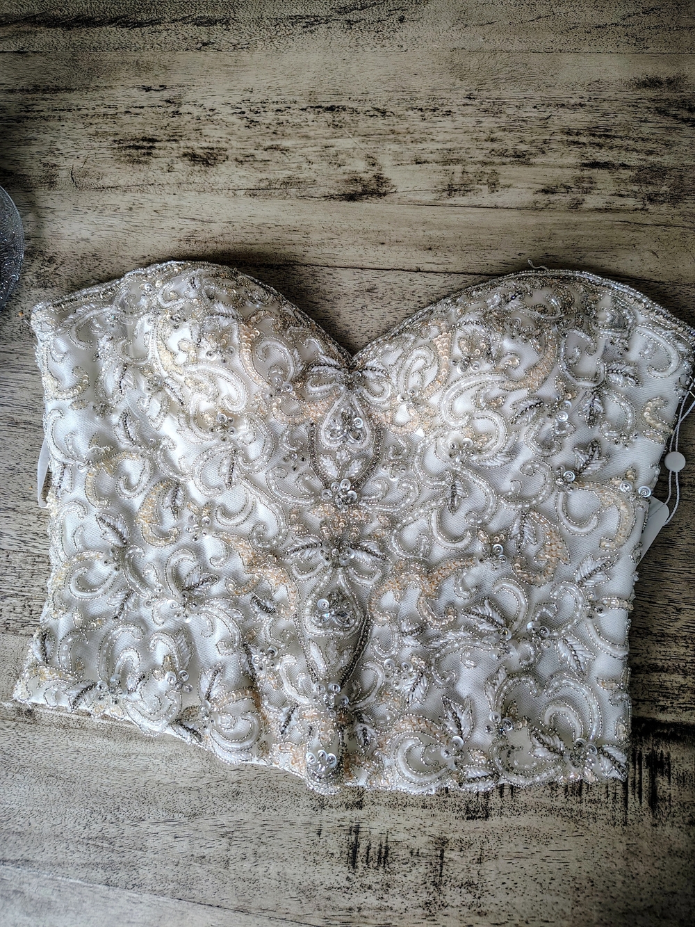 Martina Liana White and Gold Beaded Strapless Wedding Bodice